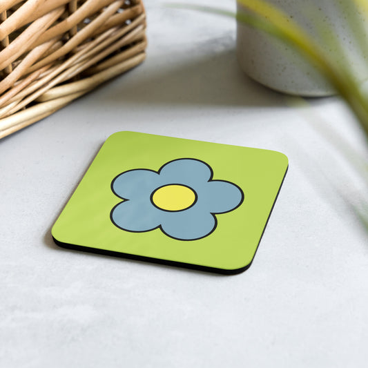 Flowertop Blue cork-back coaster