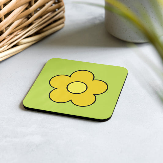 Flowertop Yellow cork-back coaster