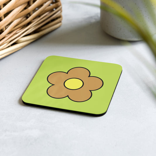 Flowertop Orange cork-back coaster